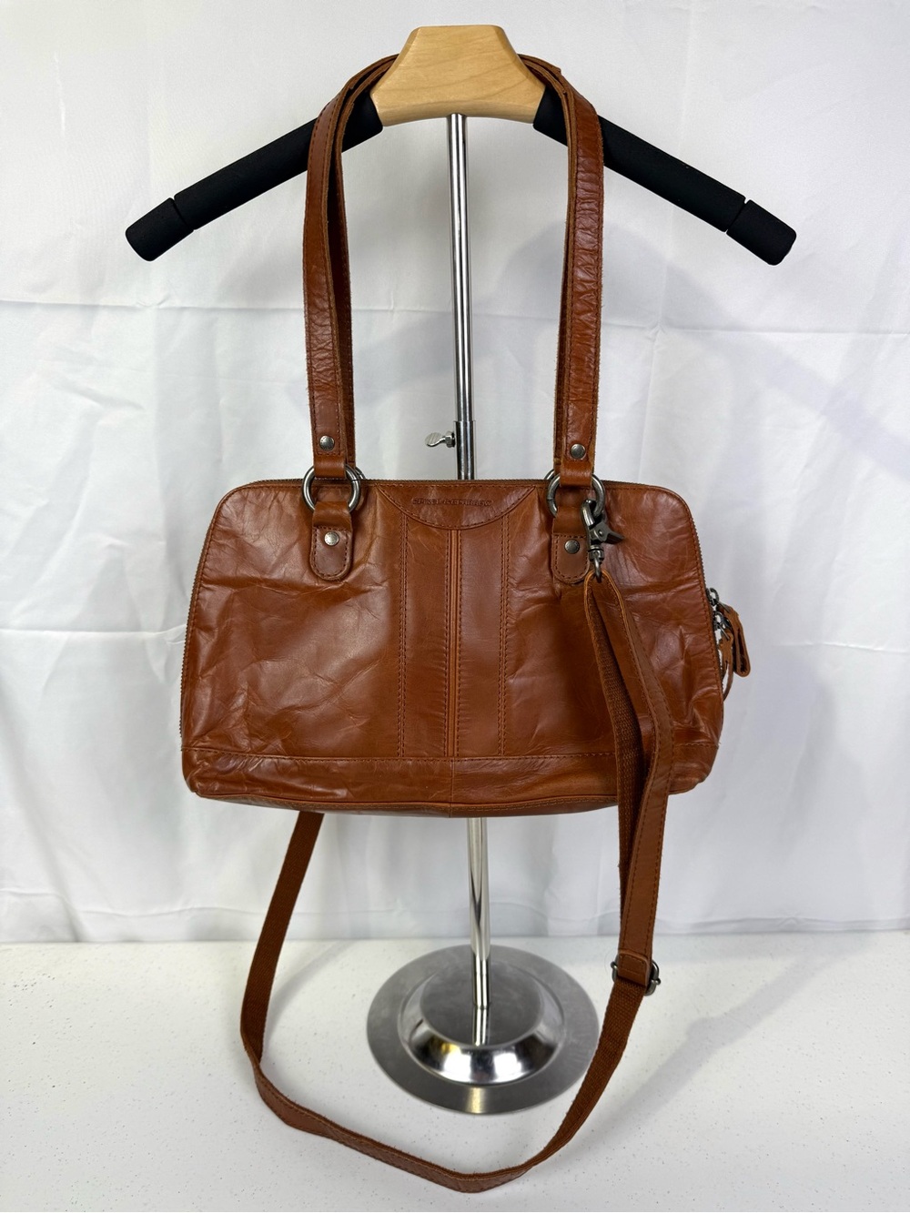 Spikes & Sparrow Cognac 100% Leather Satchel Crossbody Bag Shoulder Purse Brown